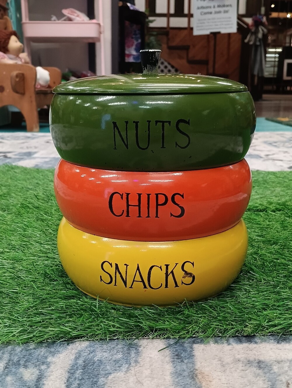 Stackable MCM  Snack Canisters - Green, Orange, Yellow Vintage